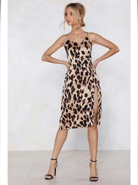 NASTYGAL | So Fierce Leopard Satin Slip Dress | Size 4 | Party Dress | 90s | Y2K
